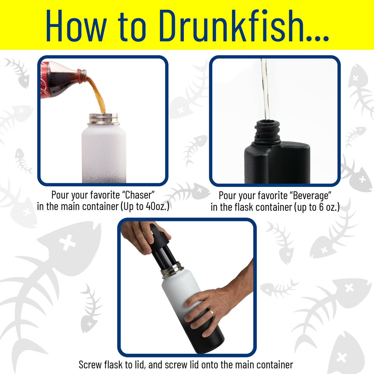 Drunk Fish Lid Only with Extra Flask. Fits Most Wide Mouth Insulated Bottles.